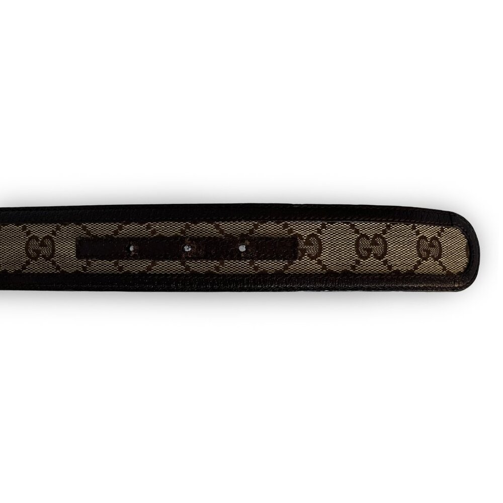 Gucci Bronze Monogram Canvas Leather Interlocking G Buckle Belt Size 85 - Picture 3 of 4